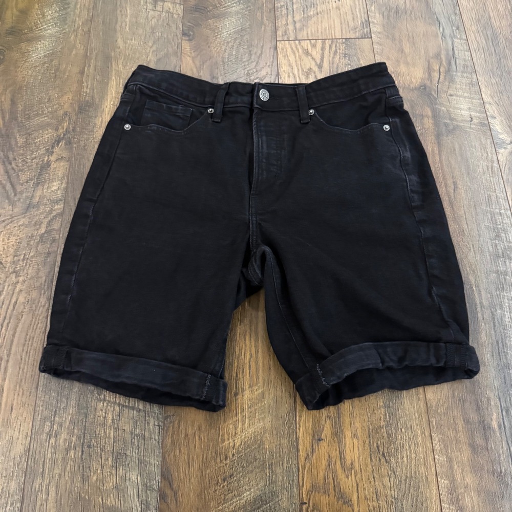 Old Navy OG Straight High Rise Black Denim Cuffed Shorts Size 12 Bermuda